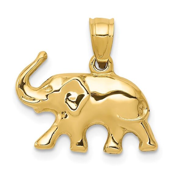 14k Yellow Gold 3D Polished Elephant Pendant - Picture 1 of 6